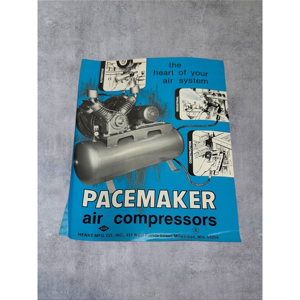 Henke Pacemaker Air Compressors Vintage Mini-Catalog Brochure Blue 81MCB
